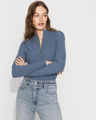 Rib Knit Half-Zip Mock Neck Sweater | White House Black Market